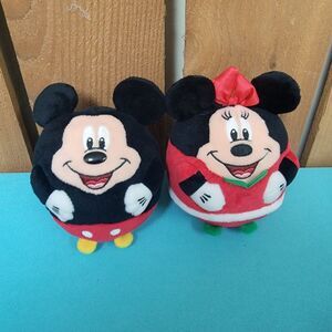 Disney Mickey And Minnie Mouse Ty Round Stuffed Plush Toys Dolls 4" Pair